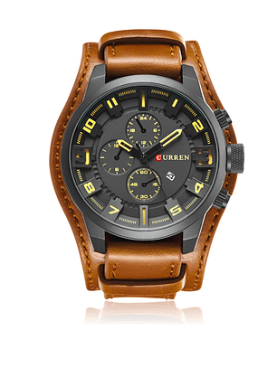 Reloj Hombre Curren Negro Correa Cuero Gruesa Cafe 