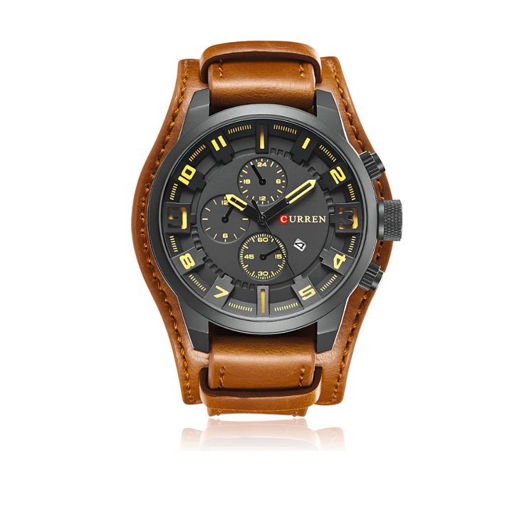 Reloj Hombre Curren Negro Correa Cuero Gruesa Cafe  2