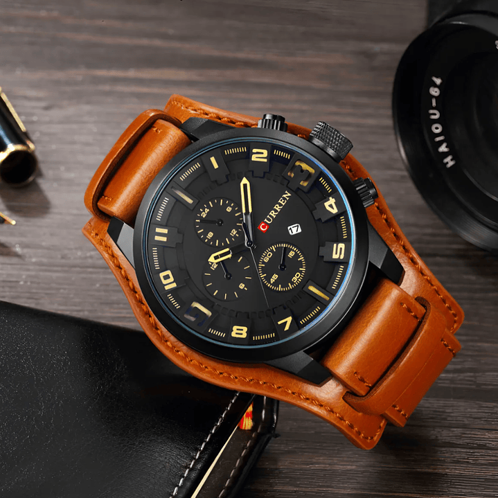 Reloj Hombre Curren Negro Correa Cuero Gruesa Cafe  3