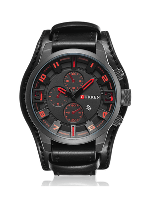 Reloj Hombre Curren Negro Correa Cuero Gruesa Negra