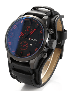 Reloj Hombre Curren Negro Correa Cuero Gruesa Negra