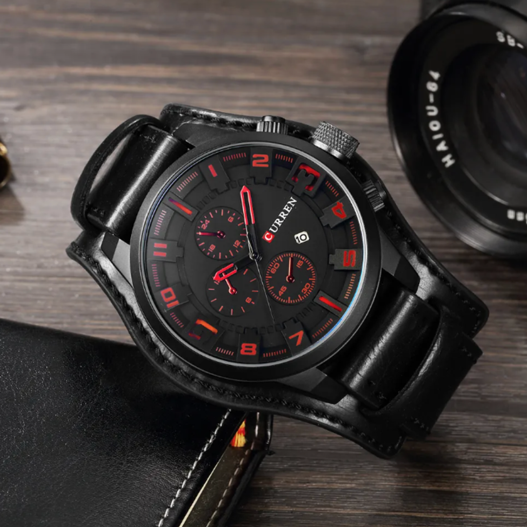Reloj Hombre Curren Negro Correa Cuero Gruesa Negra 3