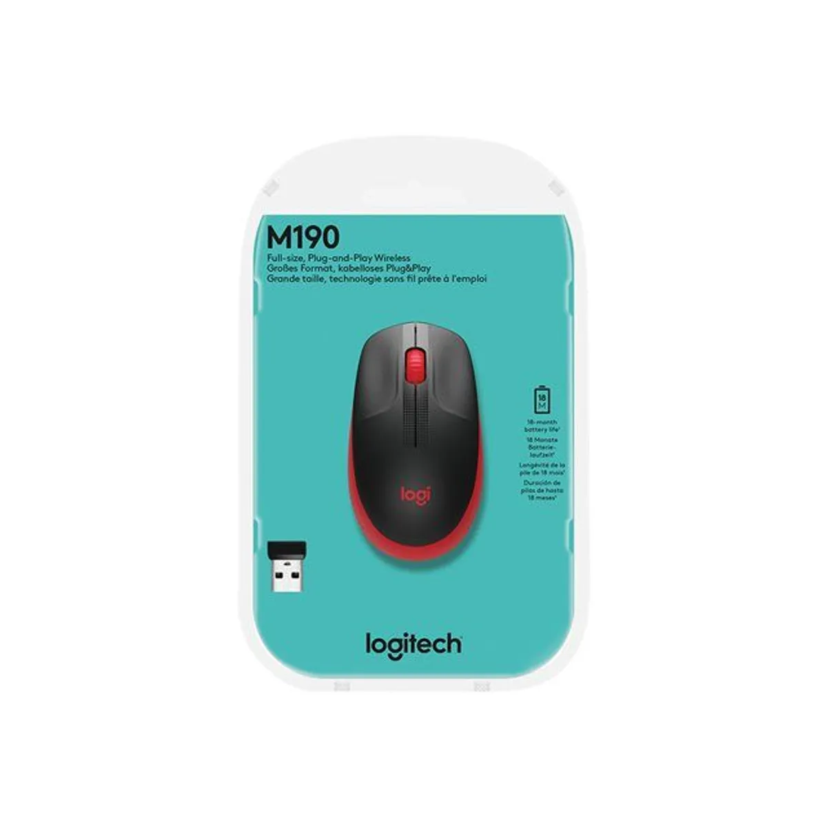 Mouse Inalámbrico Logitech M190 Negro/Rojo 5