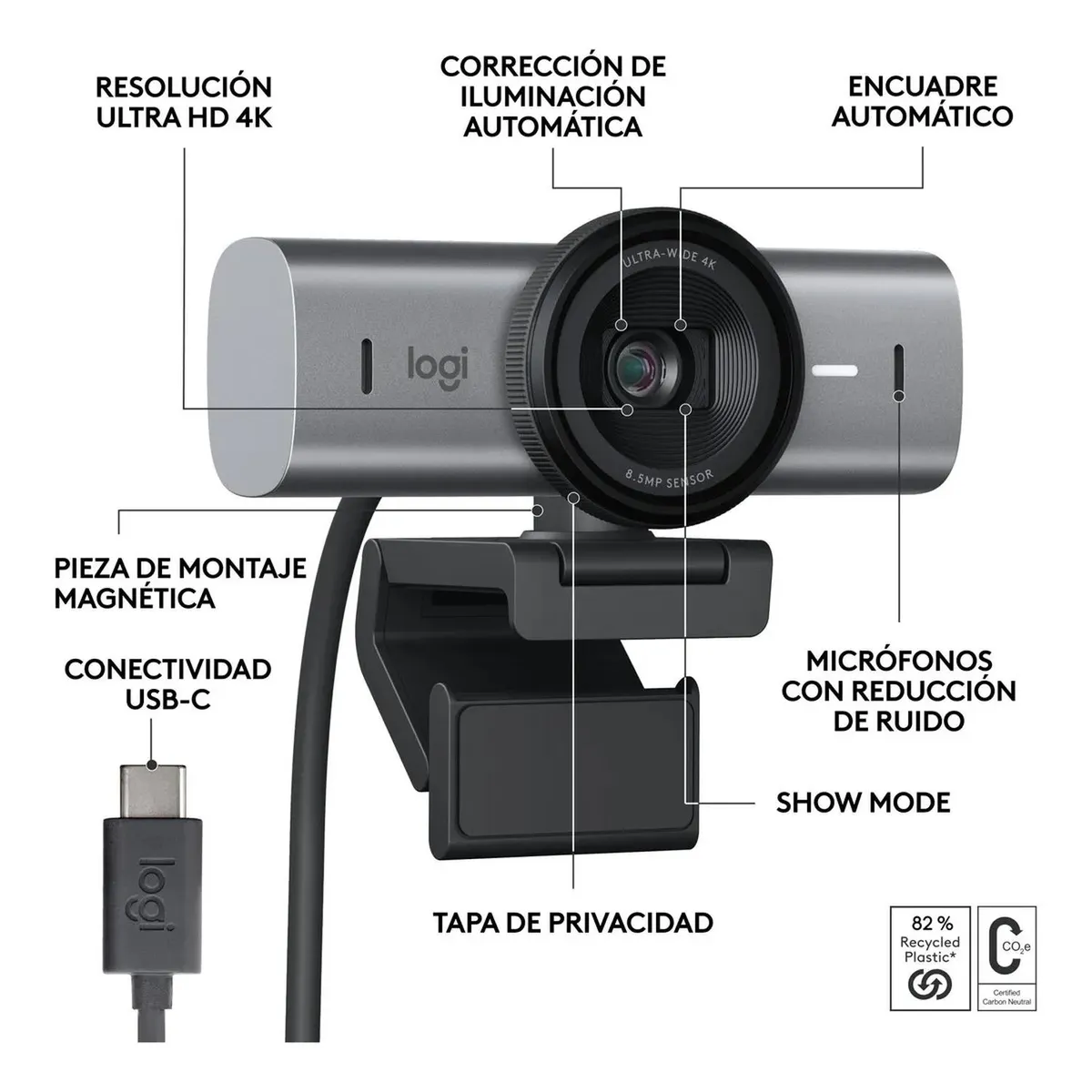 Webcam Logitech MX Brio 4K Grafito – Ultra HD, HDR, USB-C 2