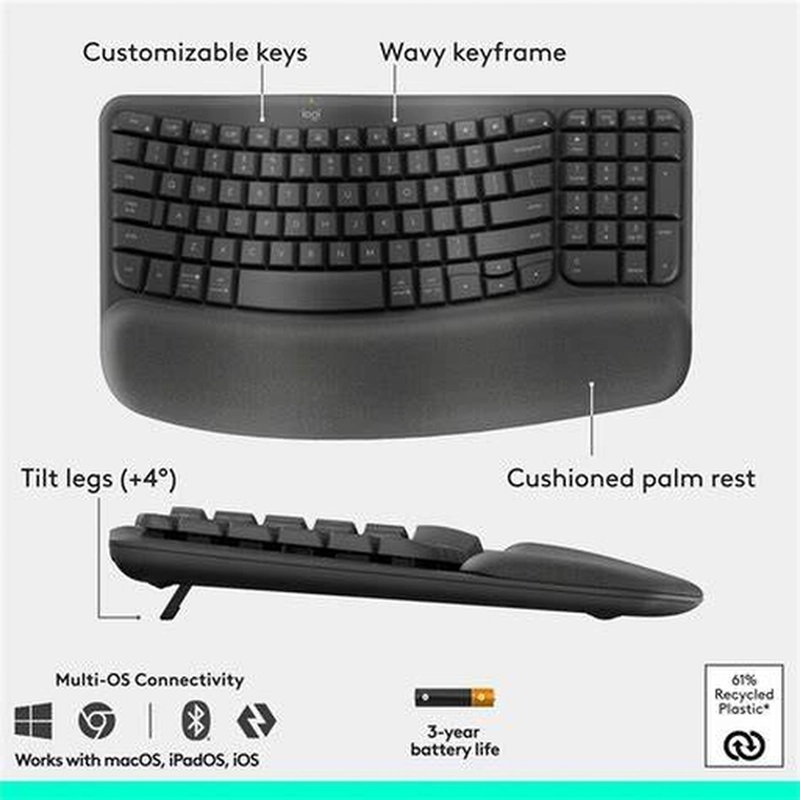 Combo Ergonómico Logitech Wave Keys + Mouse Lift Grafito 2