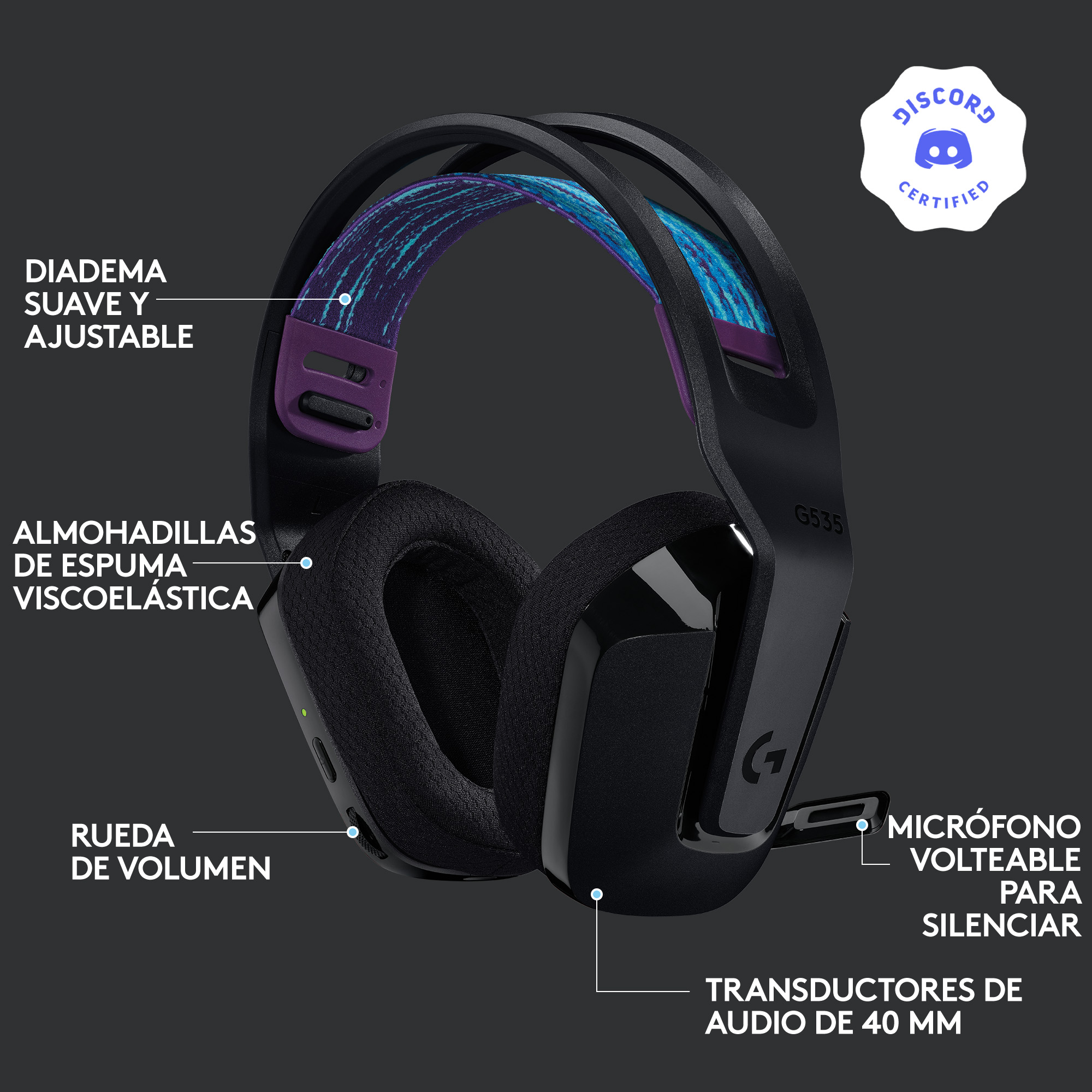 Audífono Gamer Inalámbrico Logitech G535 LIGHTSPEED Negro 3