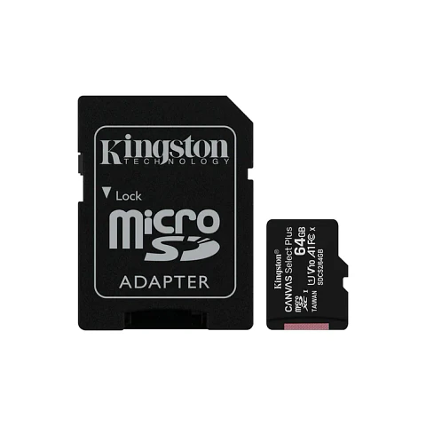 Tarjeta microSD Kingston Canvas Select Plus Gen3 64GB A1 U1 V10 + Adaptador SD
