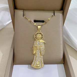 Collar Cadena Figura Con Brillantes Dorado Acero Inoxidable