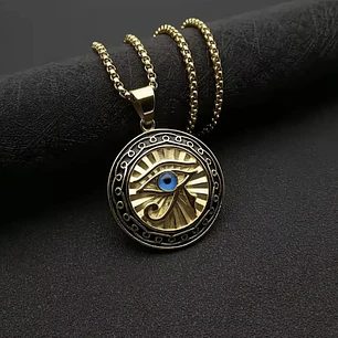 Collar Cadena Dorada Ojo De Ra Egipcio Acero Inoxidable