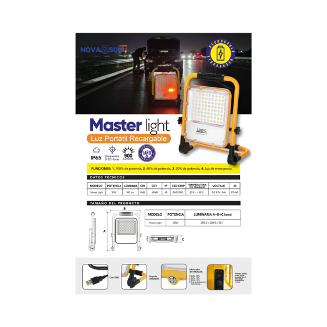 🔦 MASTER LIGHT – Luz Portátil Recargable 30W 3