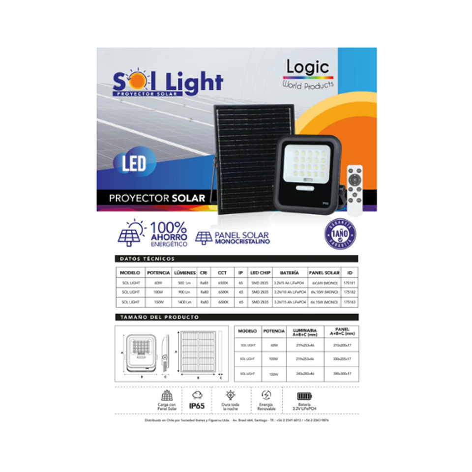 Proyector de Área Solar SOL LIGHT 150W – 1400 lm | Luz 6500K 2