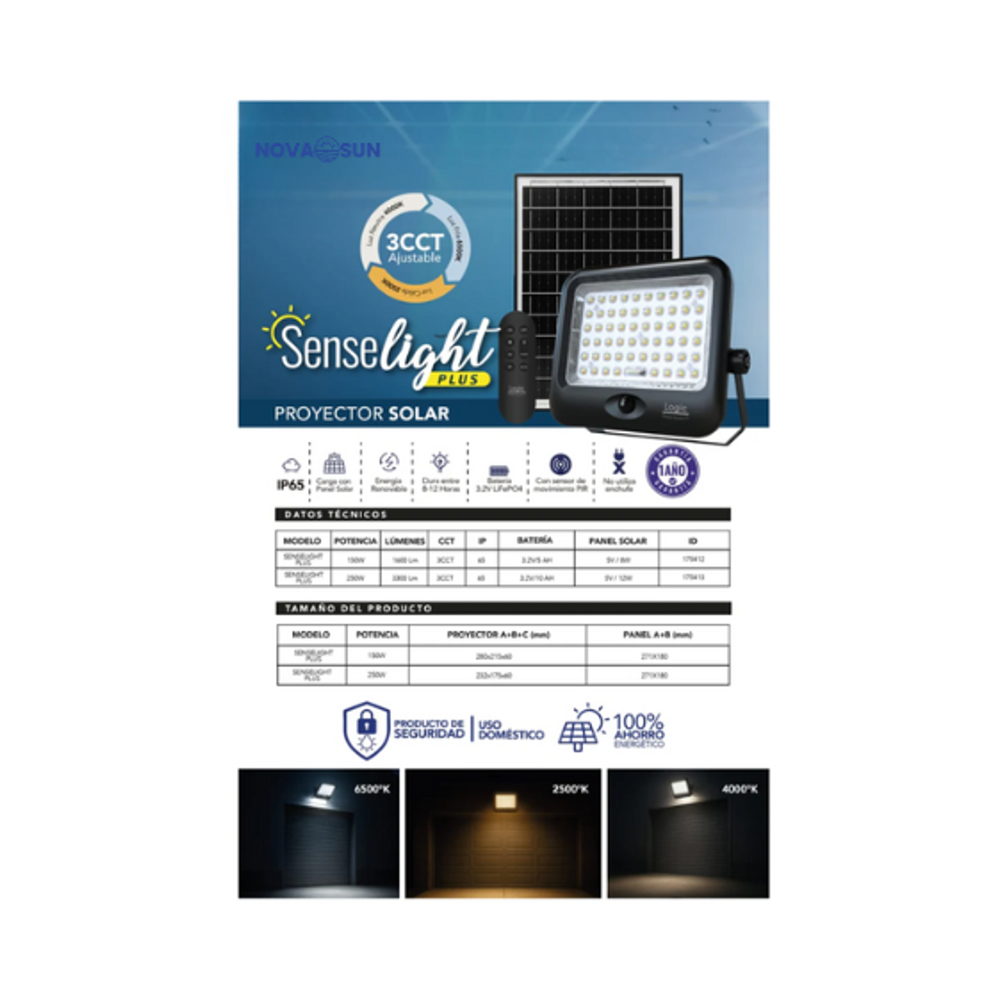 Proyector de Área Solar SENSELIGHT 250W – 3300 lm | 3CCT Ajustable 2