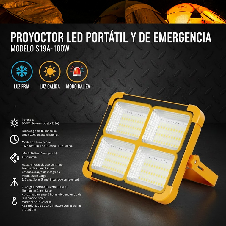 Foco LED Solar Portátil S19A – 100W 5