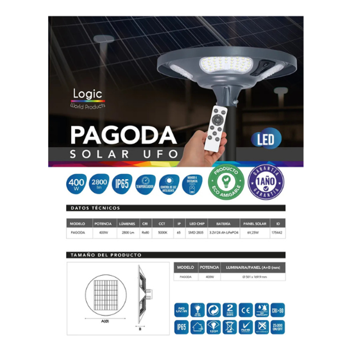 🔆Luminaria Solar LED Pagoda 400W 4