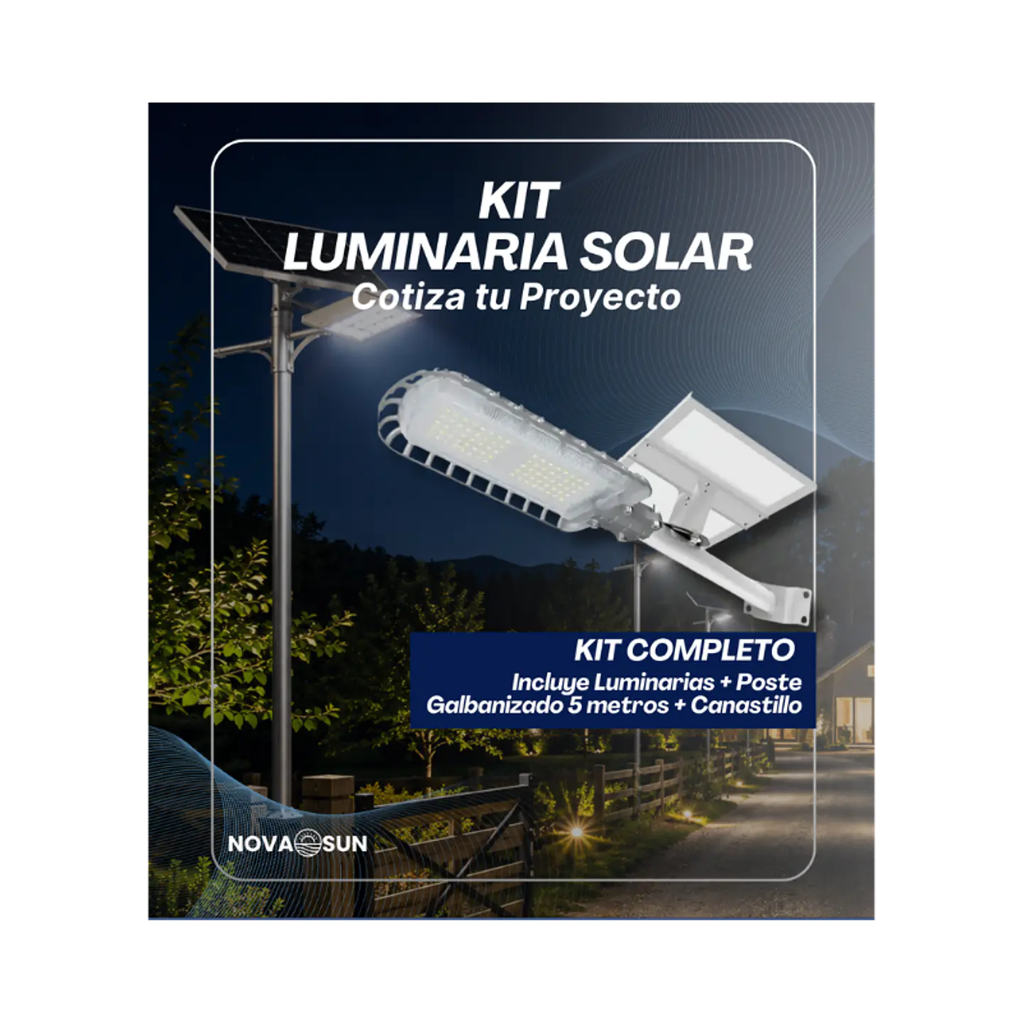 Kit 4 Luminarias Solares Austral 400W — 2.200 lm + Postes de 5 m 1