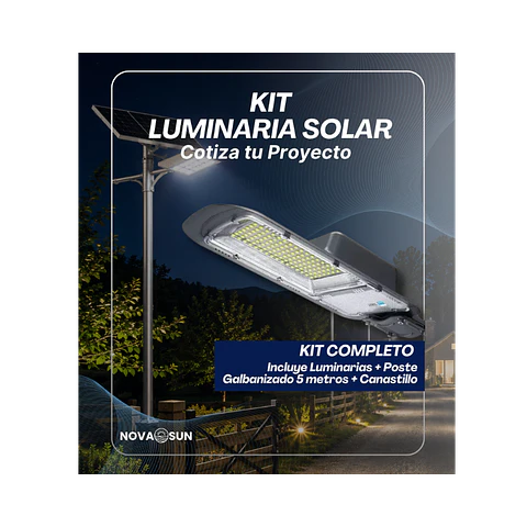 Kit 4 Luminarias Solares Austral 600W — 3.000 lm + Postes de 5 m