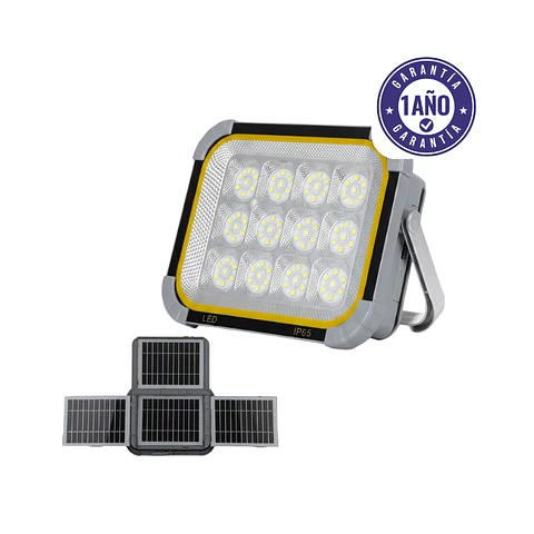 Proyector Solar LED Recargable Portátil de Emergencia con 4 Paneles Solares