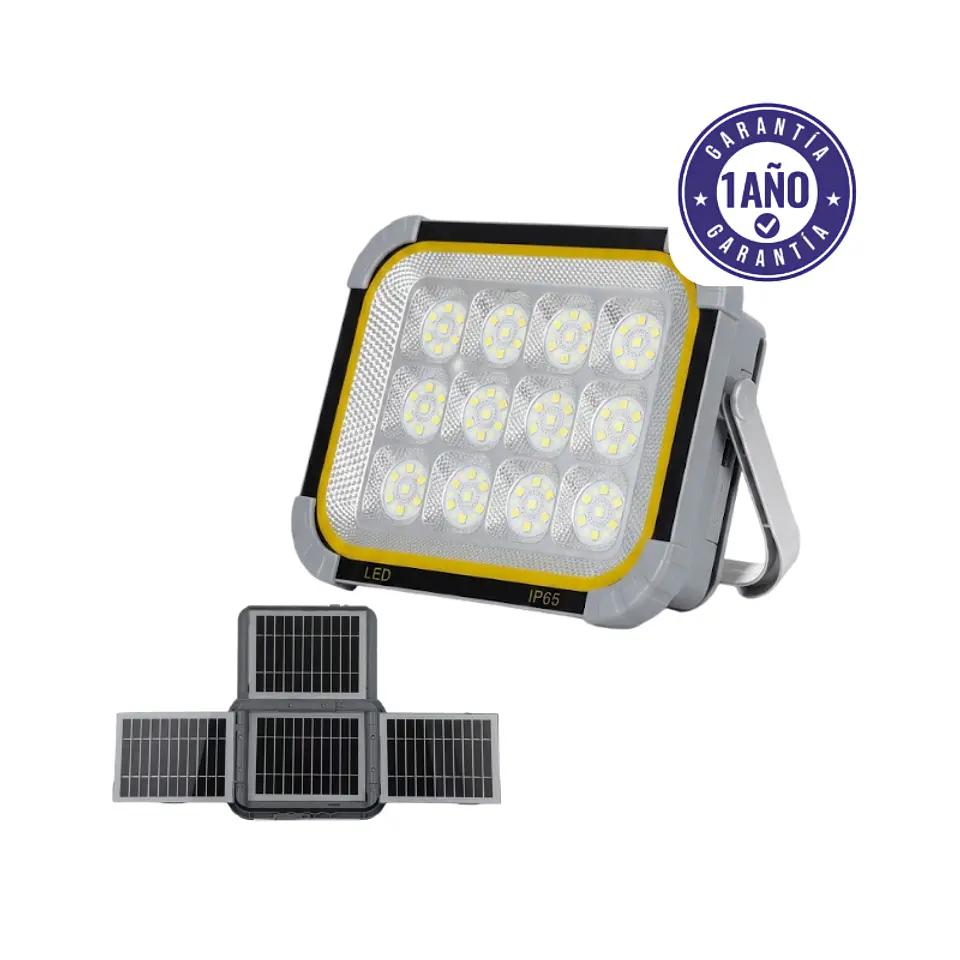 Proyector Solar LED Recargable Portátil de Emergencia con 4 Paneles Solares 1