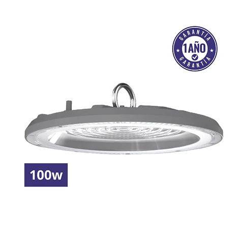 Campana LED Industrial UFO 100W 10000Lm Luz Fría 6500K IP65 IK08 Flicker Free - Luminaria Galpón AC 90-260V