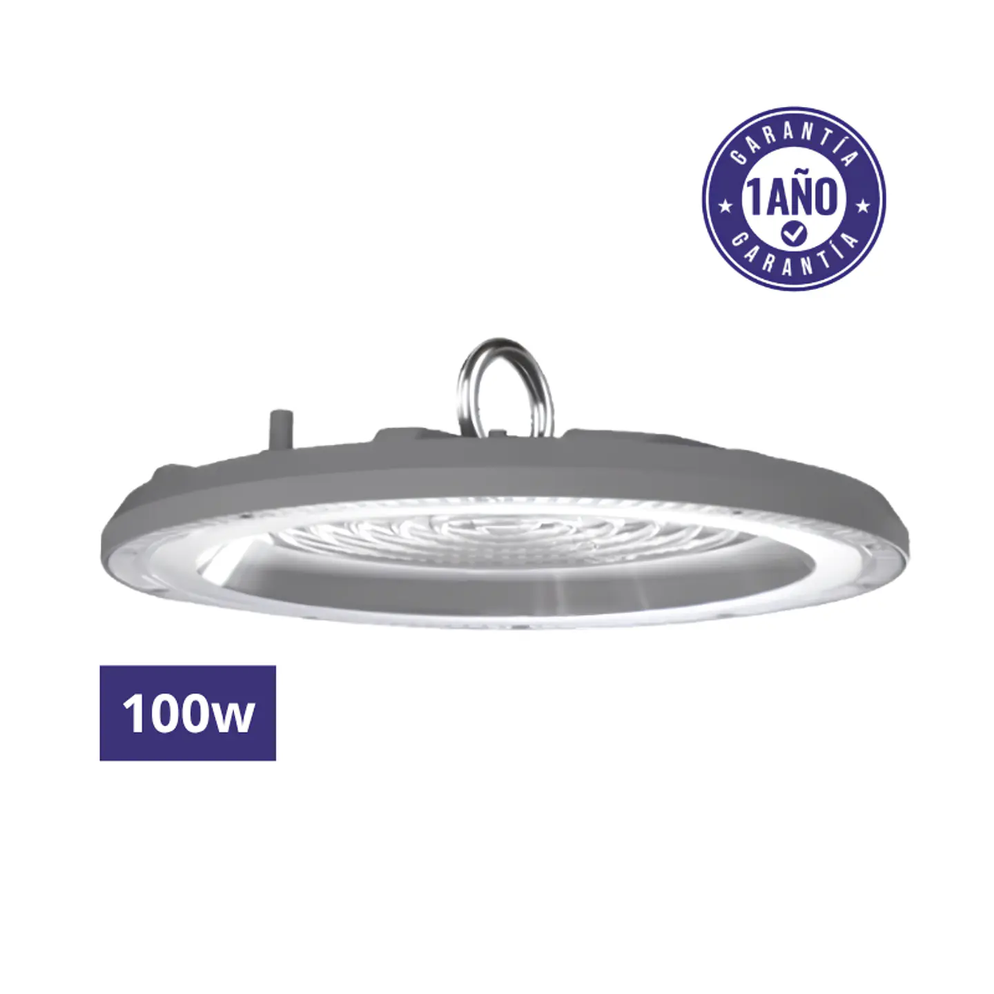 Campana LED Industrial UFO 100W 10000Lm Luz Fría 6500K IP65 IK08 Flicker Free - Luminaria Galpón AC 90-260V 1