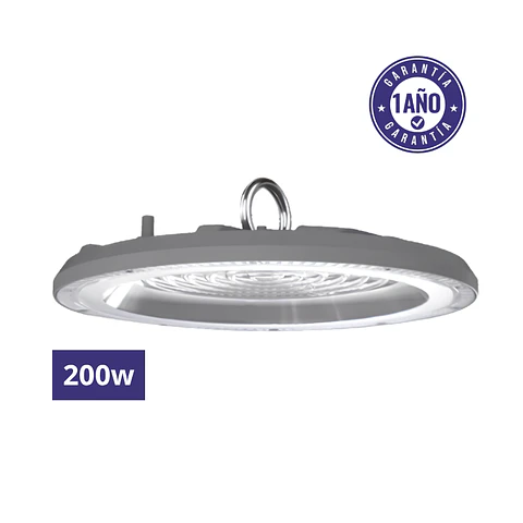 Campana LED Industrial UFO 200W 20000Lm Luz Fría 6500K IP65 IK08 Flicker Free - Luminaria Galpón AC 90-260V