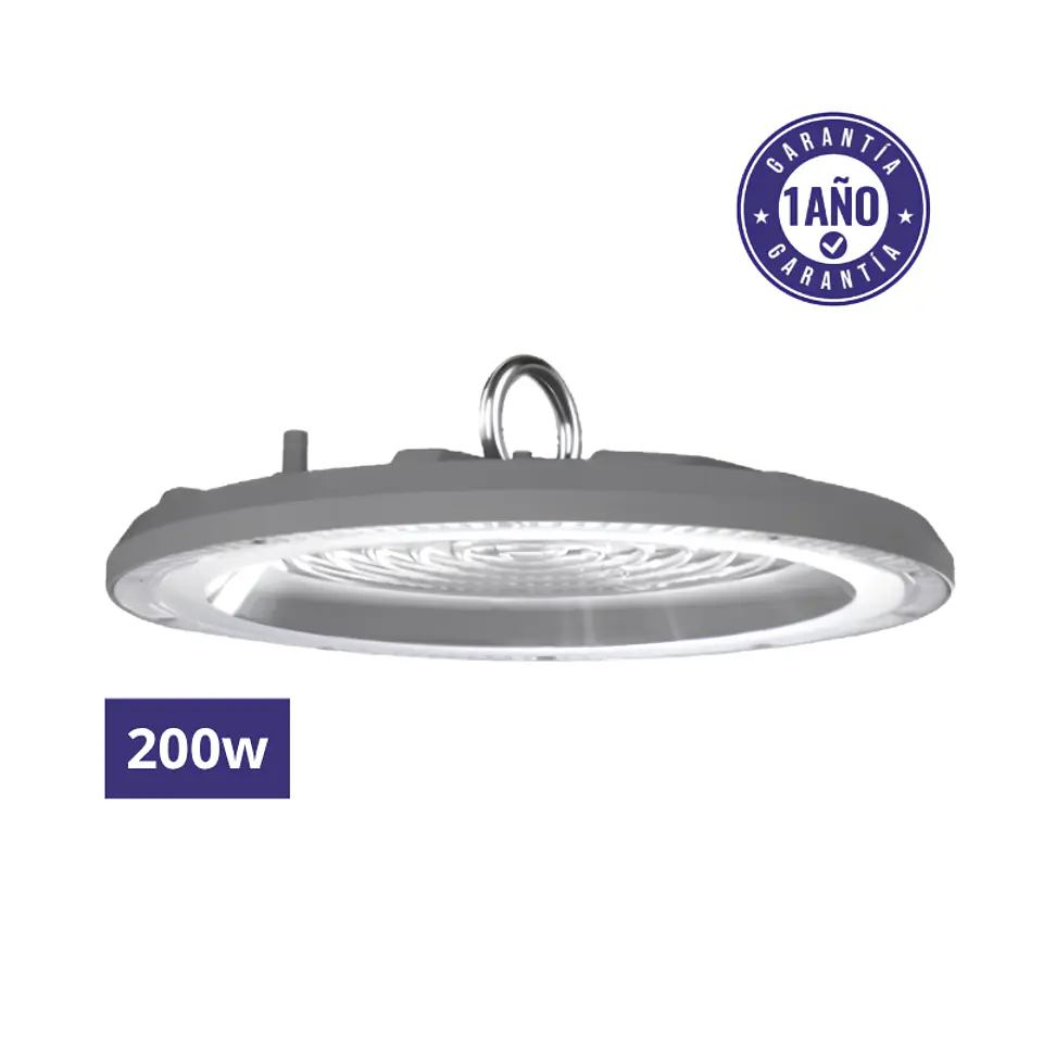 Campana LED Industrial UFO 200W 20000Lm Luz Fría 6500K IP65 IK08 Flicker Free - Luminaria Galpón AC 90-260V 1