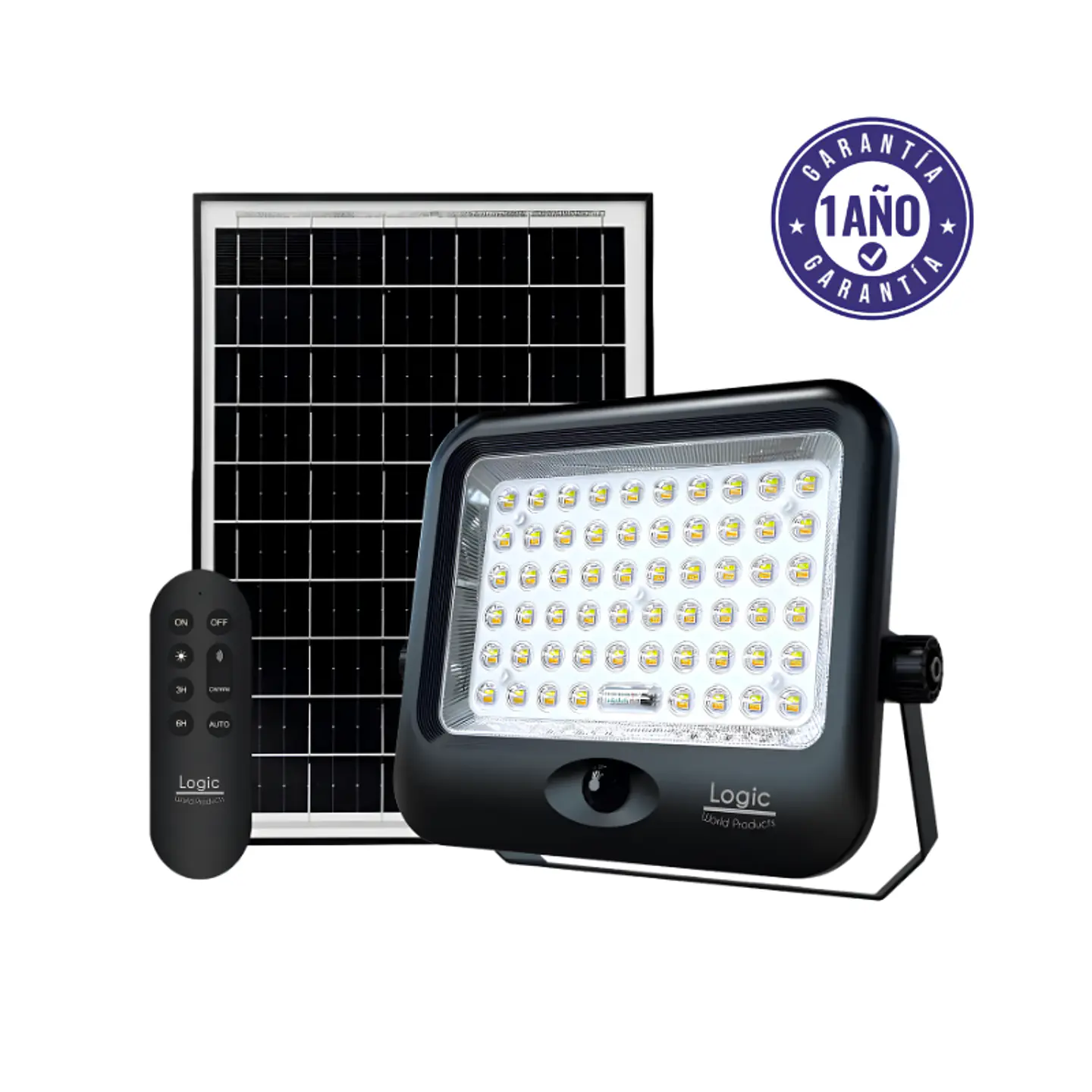 Proyector Solar Con Sensor de Movimiento Plus 250W 3300Lm 3CCT Multicolor IP65 Exterior - Foco Reflector Doméstico con Panel Solar 12W 1