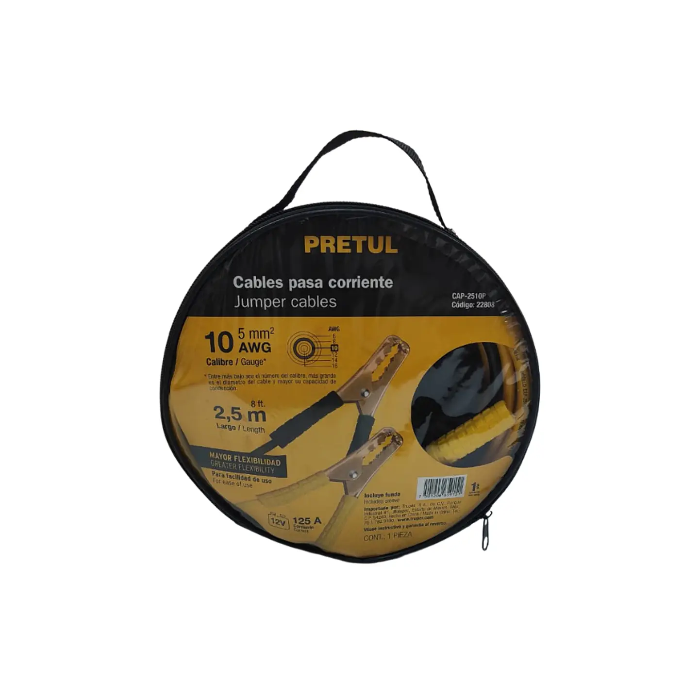 Cables pasa corriente 2.5m, 125 A, 10 AWG, con funda 2