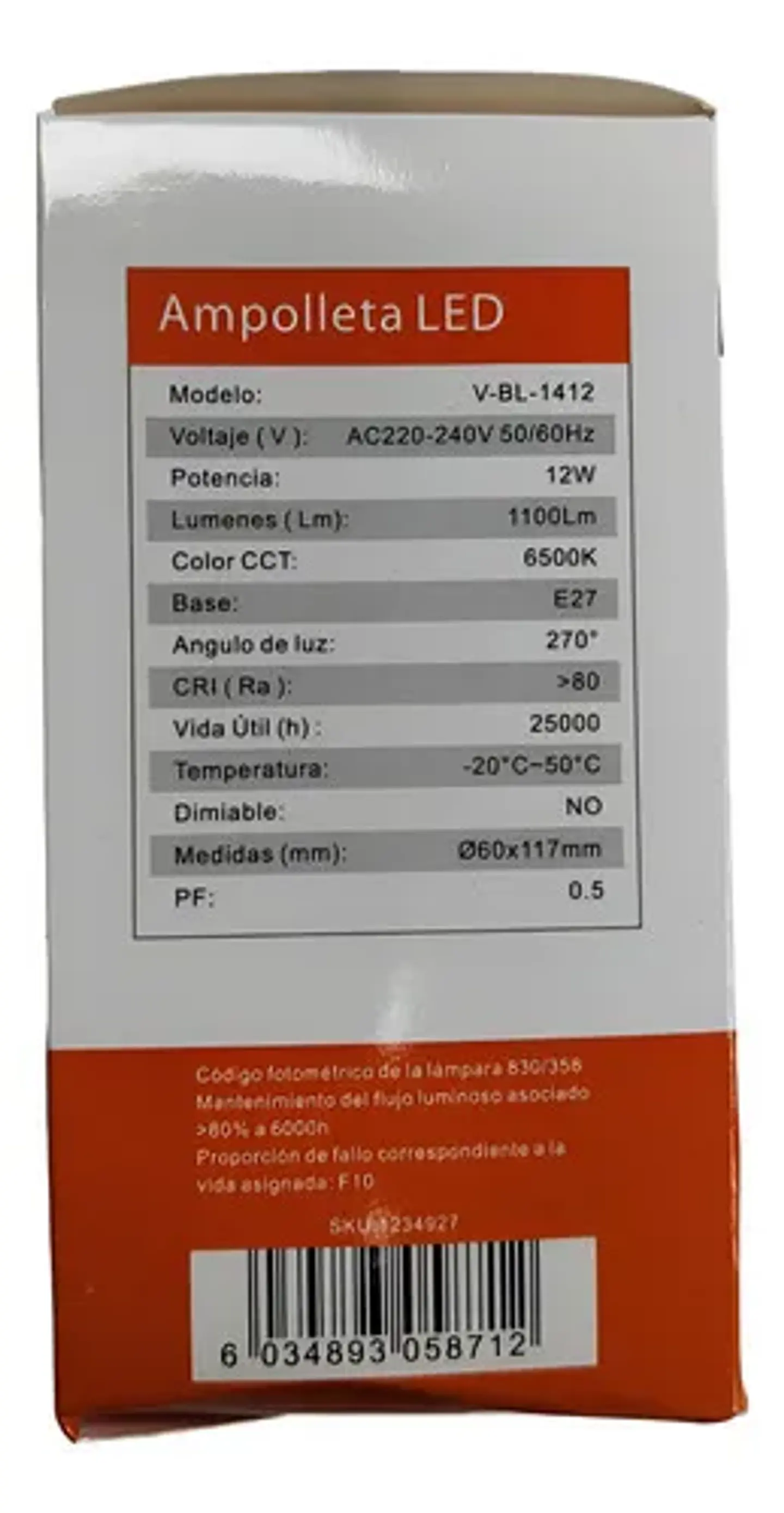 Ampolleta Led 12w 6500K 9
