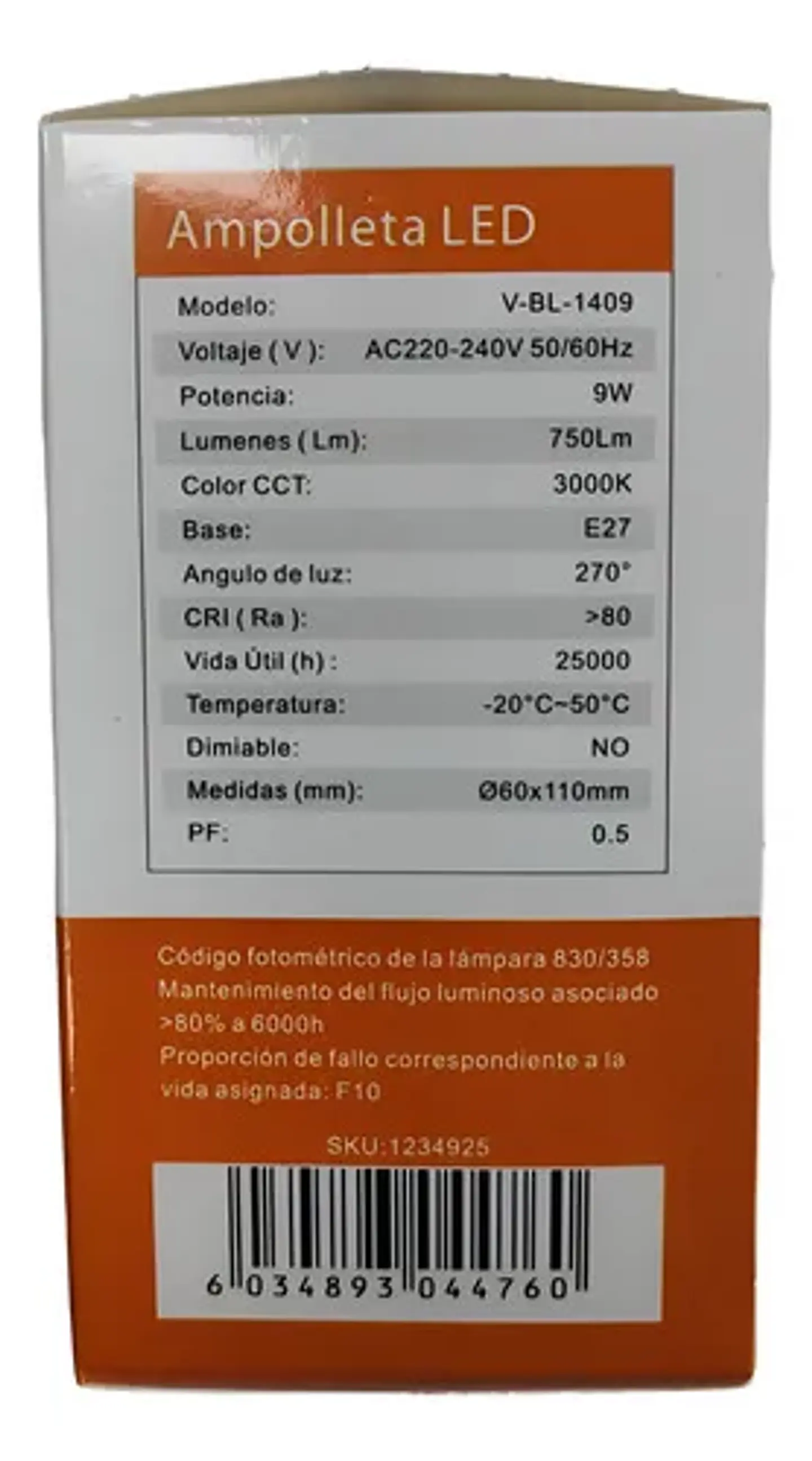 Ampolleta Led 9w 3000K 9