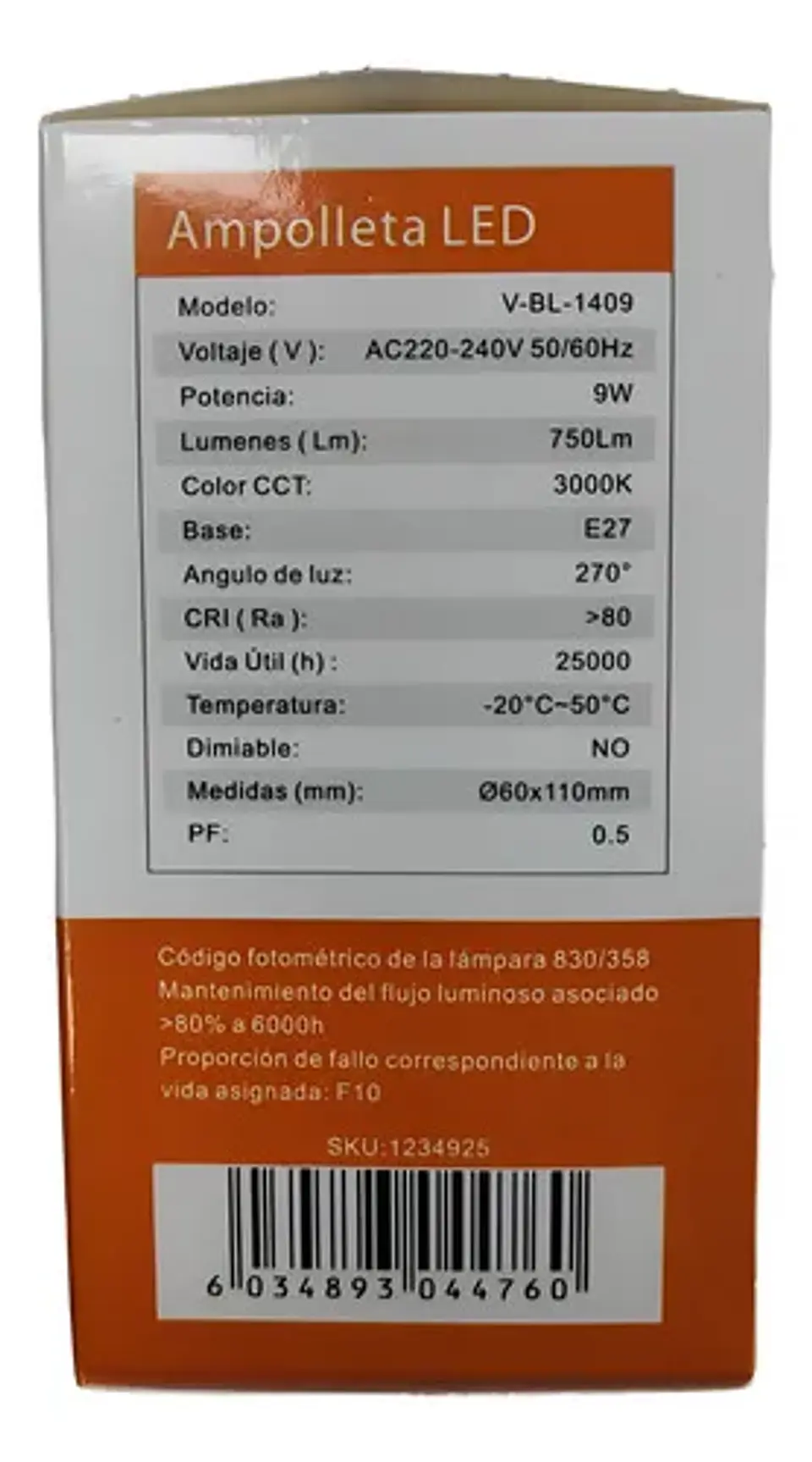 Ampolleta Led 9w 3000K 9