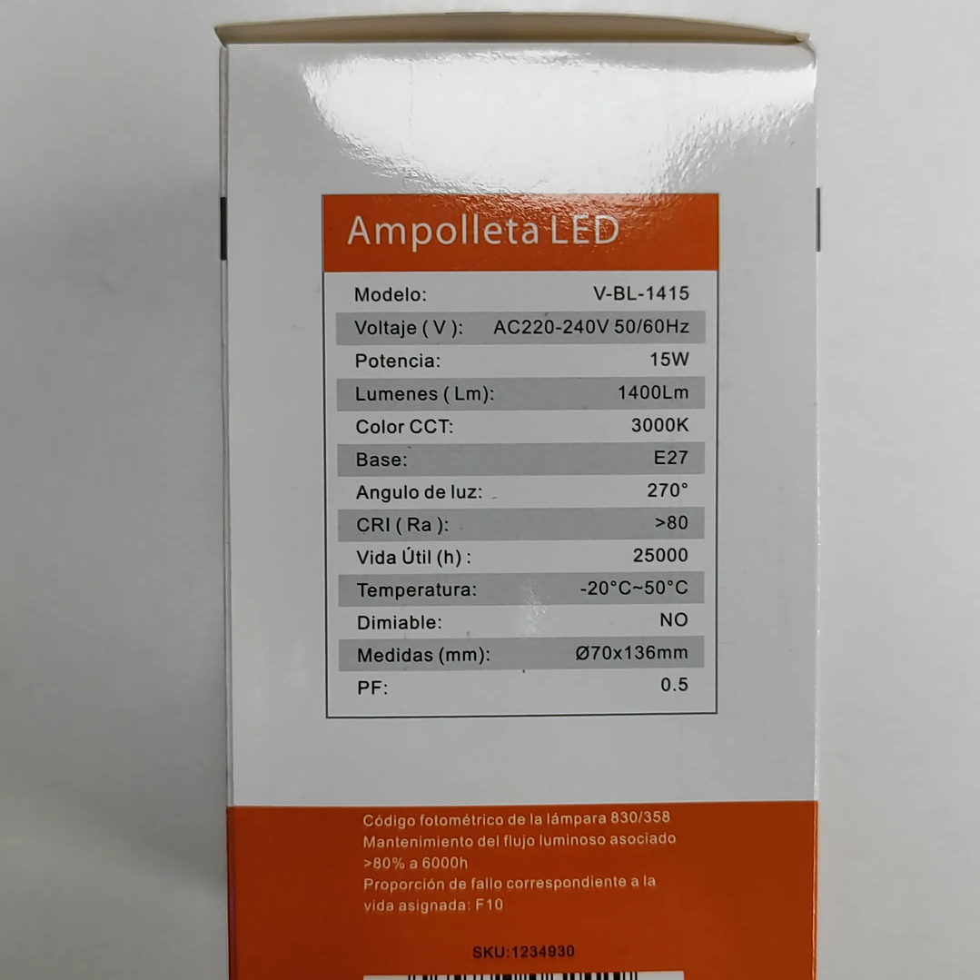 Ampolleta Led 15w 3000K 9