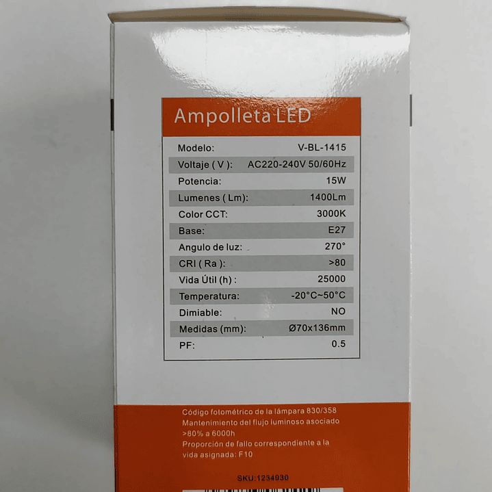 Ampolleta Led 15w 3000K 9