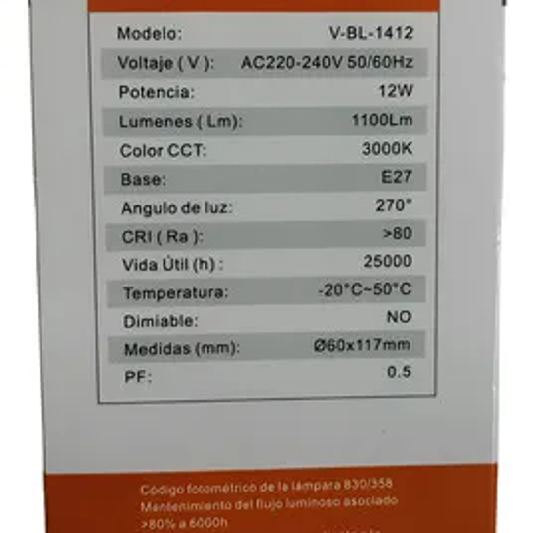 Ampolleta Led 12w 3000K 8