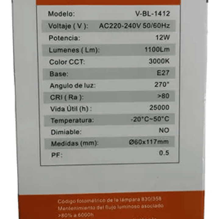 Ampolleta Led 12w 3000K 8