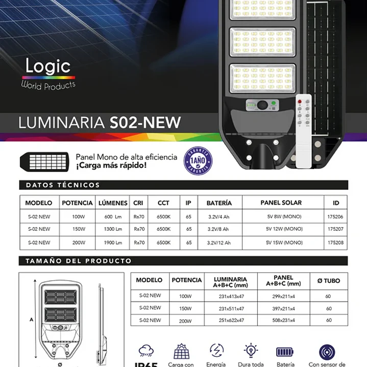Luminaria Peatonal SOLAR LED 100W 3