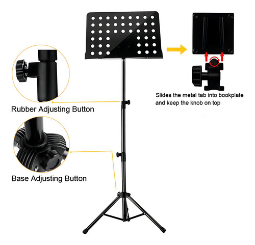 Atril Partitura Tripode De Alta Calidad Altura Regulable D Color Negro G-5 P-2 2