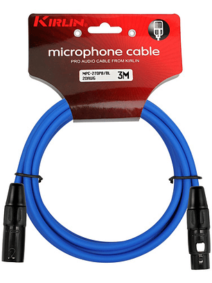 Cable Micrófono Xlr Macho A Xlr Hembra 3 Metros Azul Kirlin