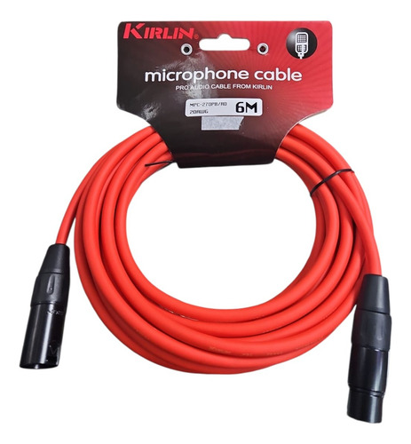 Cable De Micrófono Xlr Macho A Xlr Hembra 6mts Rojo Kirlin 2