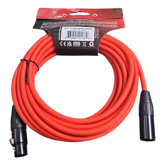 Cable De Micrófono Xlr Macho A Xlr Hembra 6mts Rojo Kirlin 3