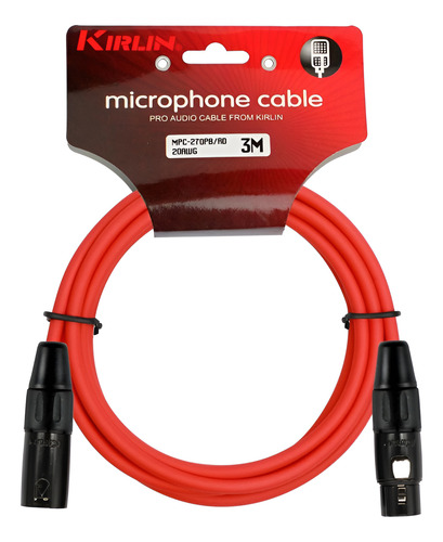 Cable Micrófono Xlr Macho A Xlr Hembra 3 Metros Rojo Kirlin 1