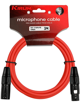 Cable Micrófono Xlr Macho A Xlr Hembra 3 Metros Rojo Kirlin