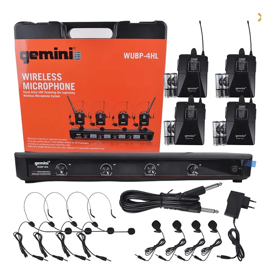 Set 4 Microfonos Inalambricos Uhf Head/lav Gemini Wubp-4hl 1