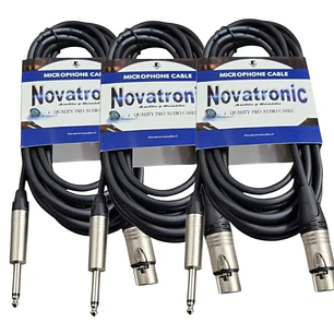 PACK de 3 cables de Microfono XLR HEMBRA A Plug 6,3mm. Novatronic 