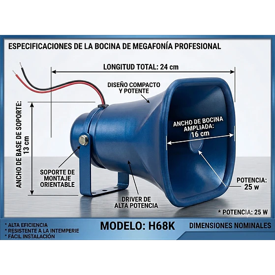 Bocina altavoz 25W metalica 8