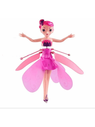 Muñeca Hada Voladora Con Sensor Recargable Multicolor Rosado