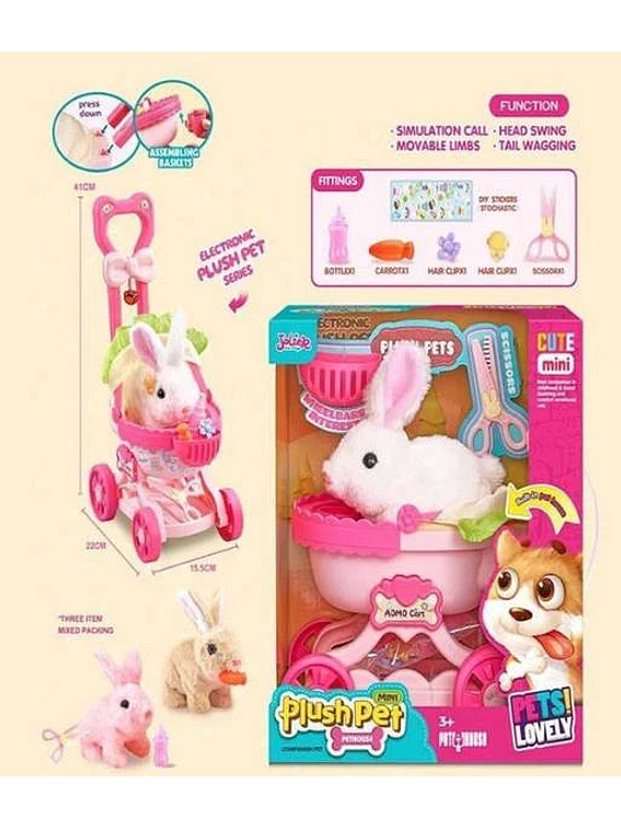 CONEJO CON COCHE  MUSICAL CAMINA Y ACCESORIOS 2