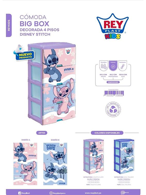 Comoda Big Box Decorada 4 Pisos Stitch 2