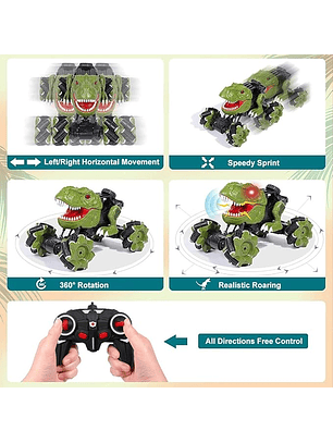 Juguete Carro Todo Terreno 4X4 con Control Remoto Dinosaurio Verde