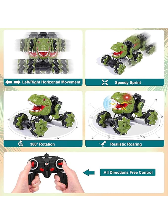 Juguete Carro Todo Terreno 4X4 con Control Remoto Dinosaurio Verde 2